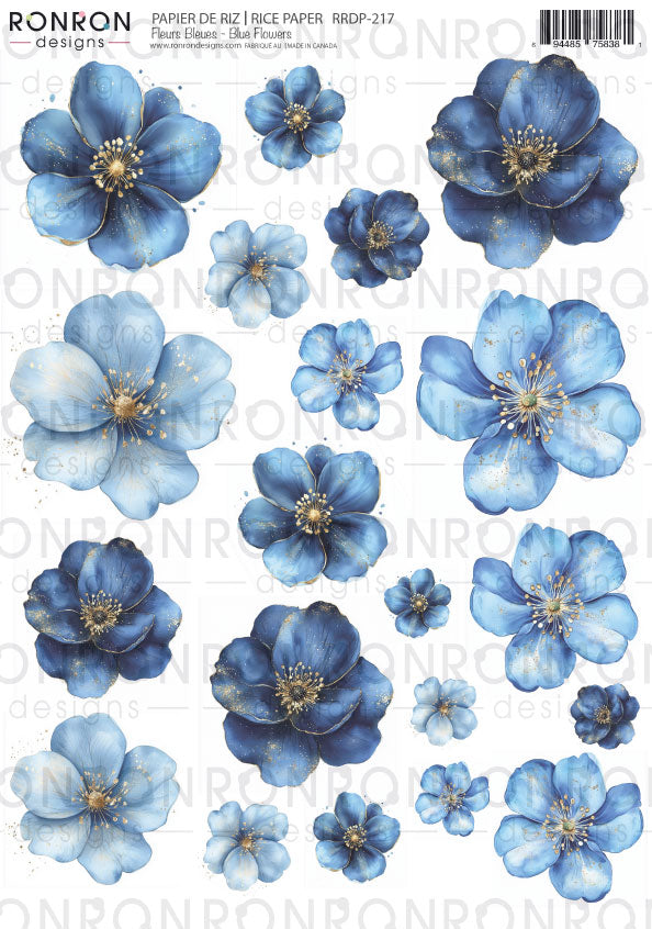 Papier De Riz: Fleurs Bleues