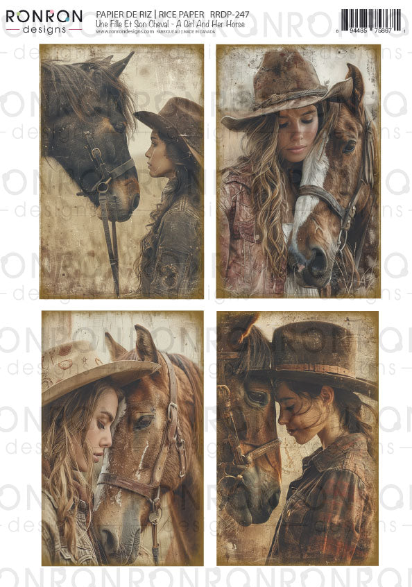 Papier De Riz: Une Fille Et Son Cheval