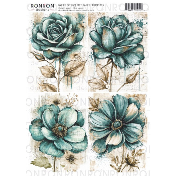 Papier De Riz: Roses Bleues