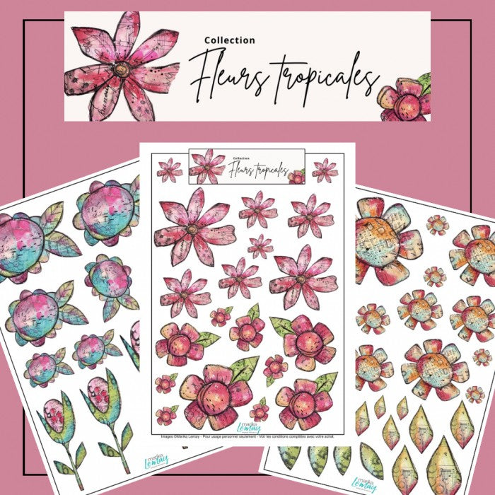 Éphémères à découper Marika Lemay: Fleurs Tropicales (3 Unités)