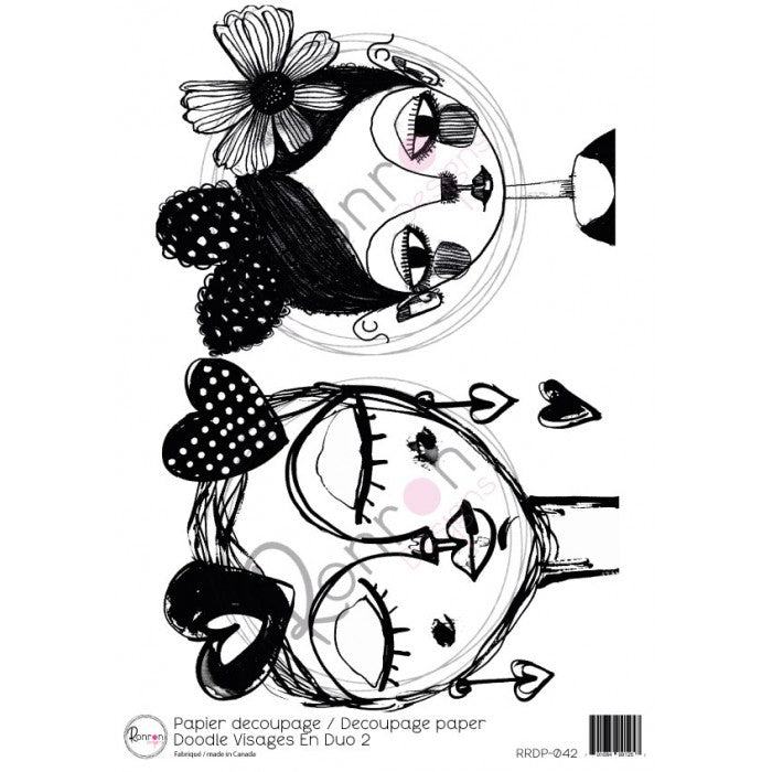 Papier de riz: Doodle Visages En Duo 2