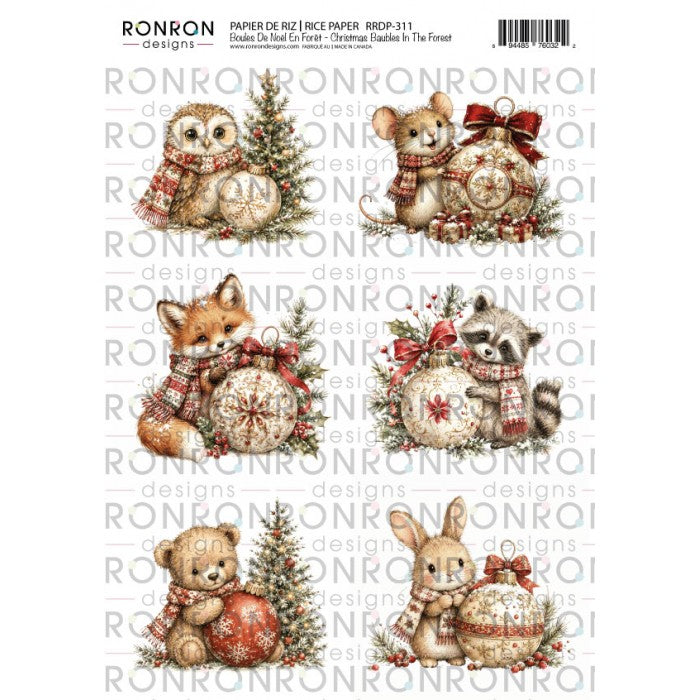 Ronron Designs Papier De Riz: Boules De Noël En Forêt