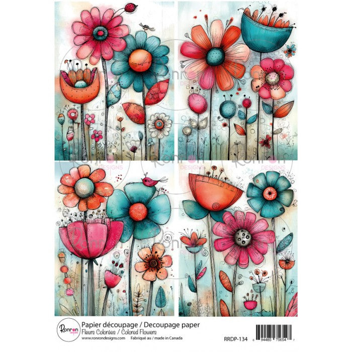 Papier De Riz: Fleurs Colorées